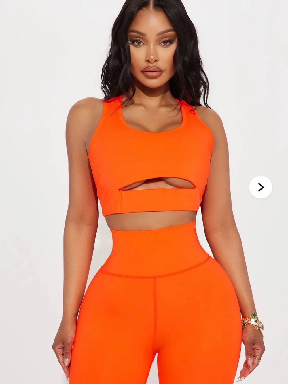 NWT Fashion Nova Orange Neon high-Waist Leggings & Strappy Sports Bra Set SIZE S